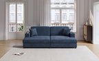 86.5 Oversized Loveseat Chaise Lounge Sectional Sofa Bed Corduroy Sleeper Sofa with Two USB Ports , Two Cup Holders and Two Throw Pillows for Living Room and Bedroom, Blue
