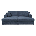 86.5 Oversized Loveseat Chaise Lounge Sectional Sofa Bed Corduroy Sleeper Sofa with Two USB Ports , Two Cup Holders and Two Throw Pillows for Living Room and Bedroom, Blue