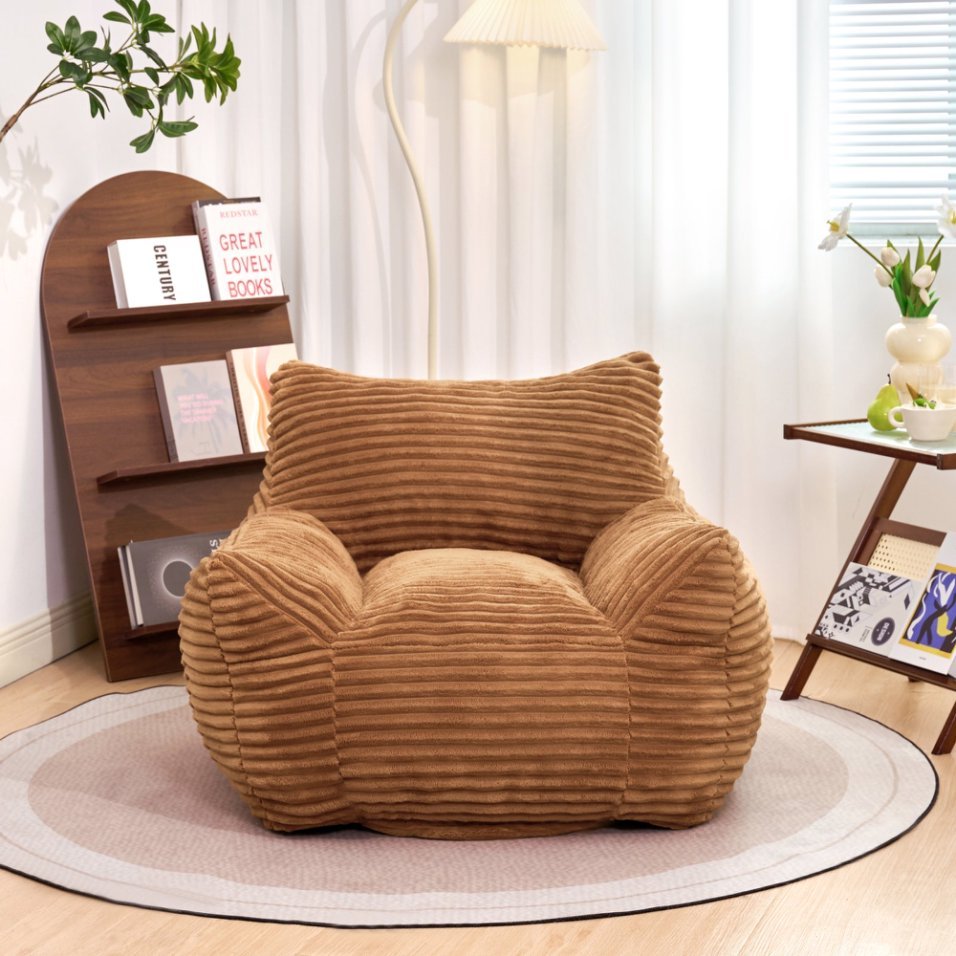 Bean Bag Chair for Adults with Armrests - Oversized Comfy Beige Beanbag Lounge Lazy Floor Sofa Chair for Living Room, Bedroom & Dorm, Cozy Fluffy Single Cloud Mini Couch Bean Bag Chairs