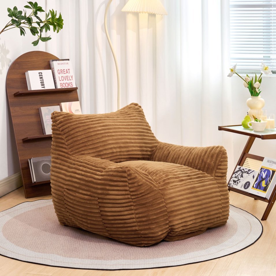 Bean Bag Chair for Adults with Armrests - Oversized Comfy Beige Beanbag Lounge Lazy Floor Sofa Chair for Living Room, Bedroom & Dorm, Cozy Fluffy Single Cloud Mini Couch Bean Bag Chairs