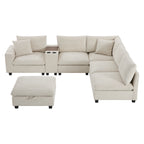 [VIDEO]140'' Oversized Modular Sectional Sofa with Movable Storage Ottoman and Console,Removable Storage Pockets,Cup Holder,Wide Seat,USB Charger,6 Seat U Shaped Chenille Couch for Living Room,2 Color