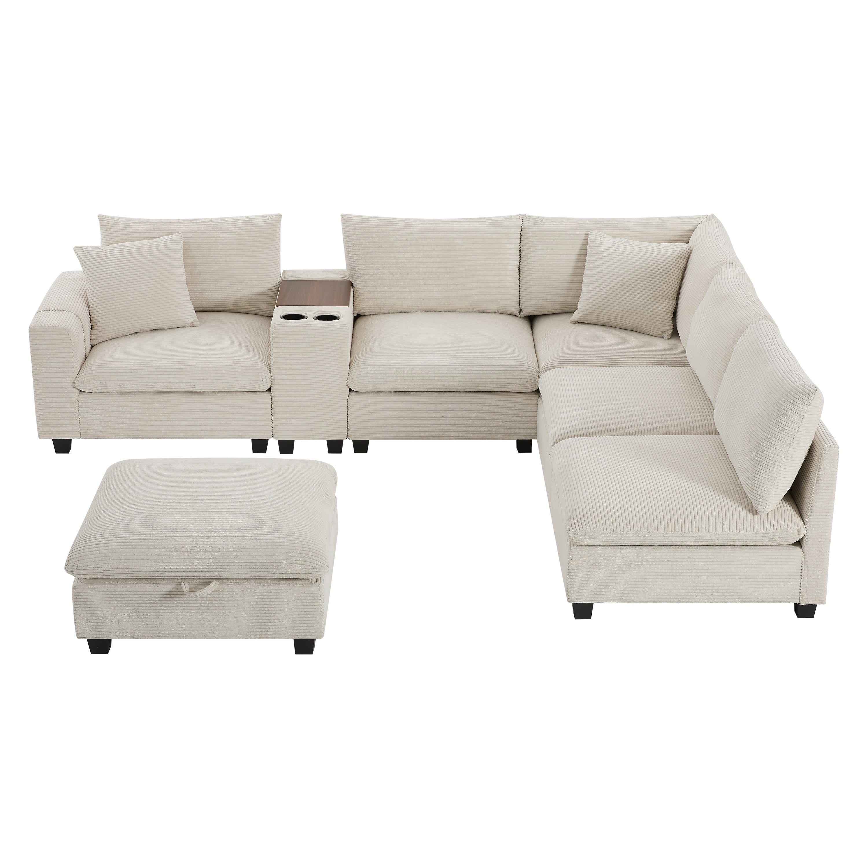 [VIDEO]140'' Oversized Modular Sectional Sofa with Movable Storage Ottoman and Console,Removable Storage Pockets,Cup Holder,Wide Seat,USB Charger,6 Seat U Shaped Chenille Couch for Living Room,2 Color