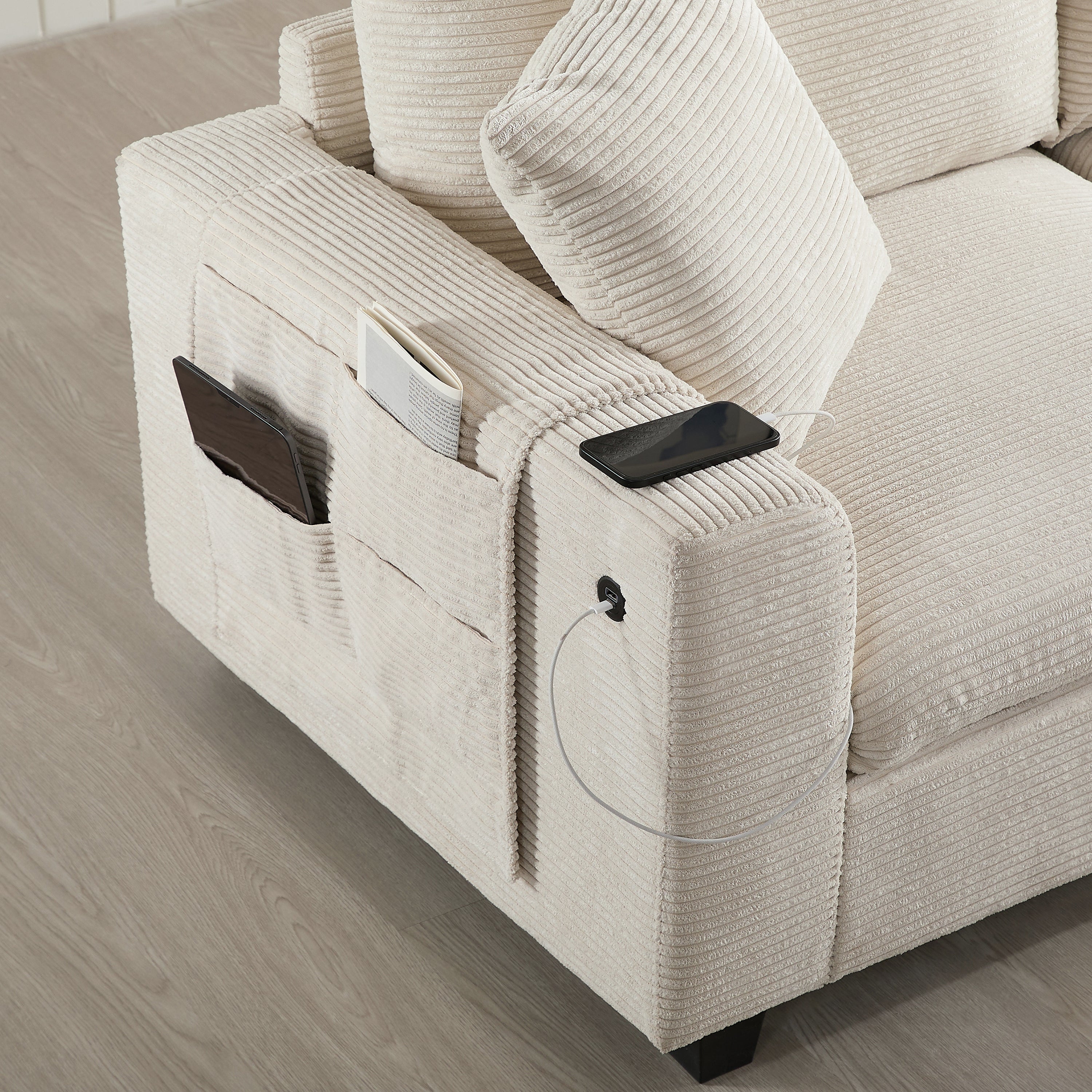 [VIDEO]140'' Oversized Modular Sectional Sofa with Movable Storage Ottoman and Console,Removable Storage Pockets,Cup Holder,Wide Seat,USB Charger,6 Seat U Shaped Chenille Couch for Living Room,2 Color