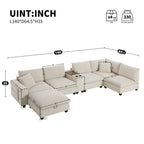 [VIDEO]140'' Oversized Modular Sectional Sofa with Movable Storage Ottoman and Console,Removable Storage Pockets,Cup Holder,Wide Seat,USB Charger,6 Seat U Shaped Chenille Couch for Living Room,2 Color