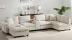 [VIDEO]140'' Oversized Modular Sectional Sofa with Movable Storage Ottoman and Console,Removable Storage Pockets,Cup Holder,Wide Seat,USB Charger,6 Seat U Shaped Chenille Couch for Living Room,2 Color