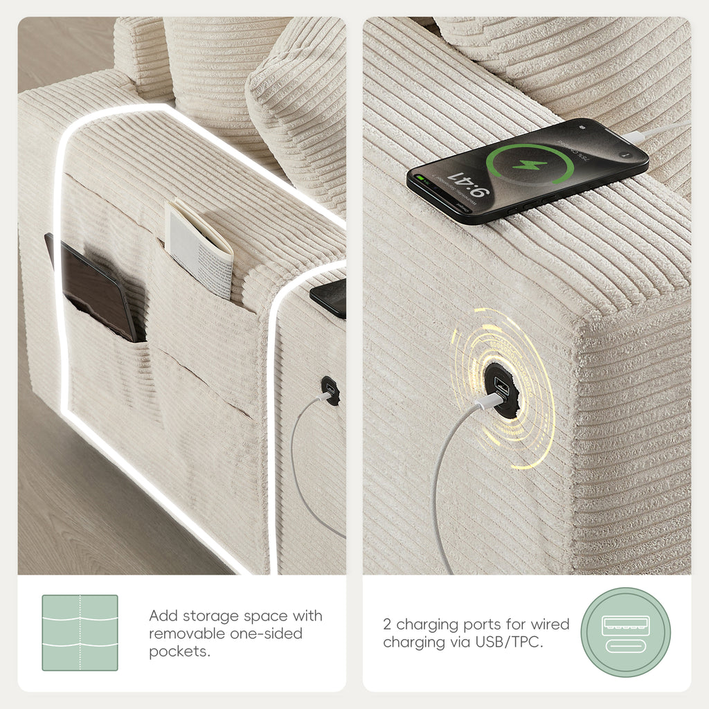 [VIDEO]140'' Oversized Modular Sectional Sofa with Movable Storage Ottoman and Console,Removable Storage Pockets,Cup Holder,Wide Seat,USB Charger,6 Seat U Shaped Chenille Couch for Living Room,2 Color