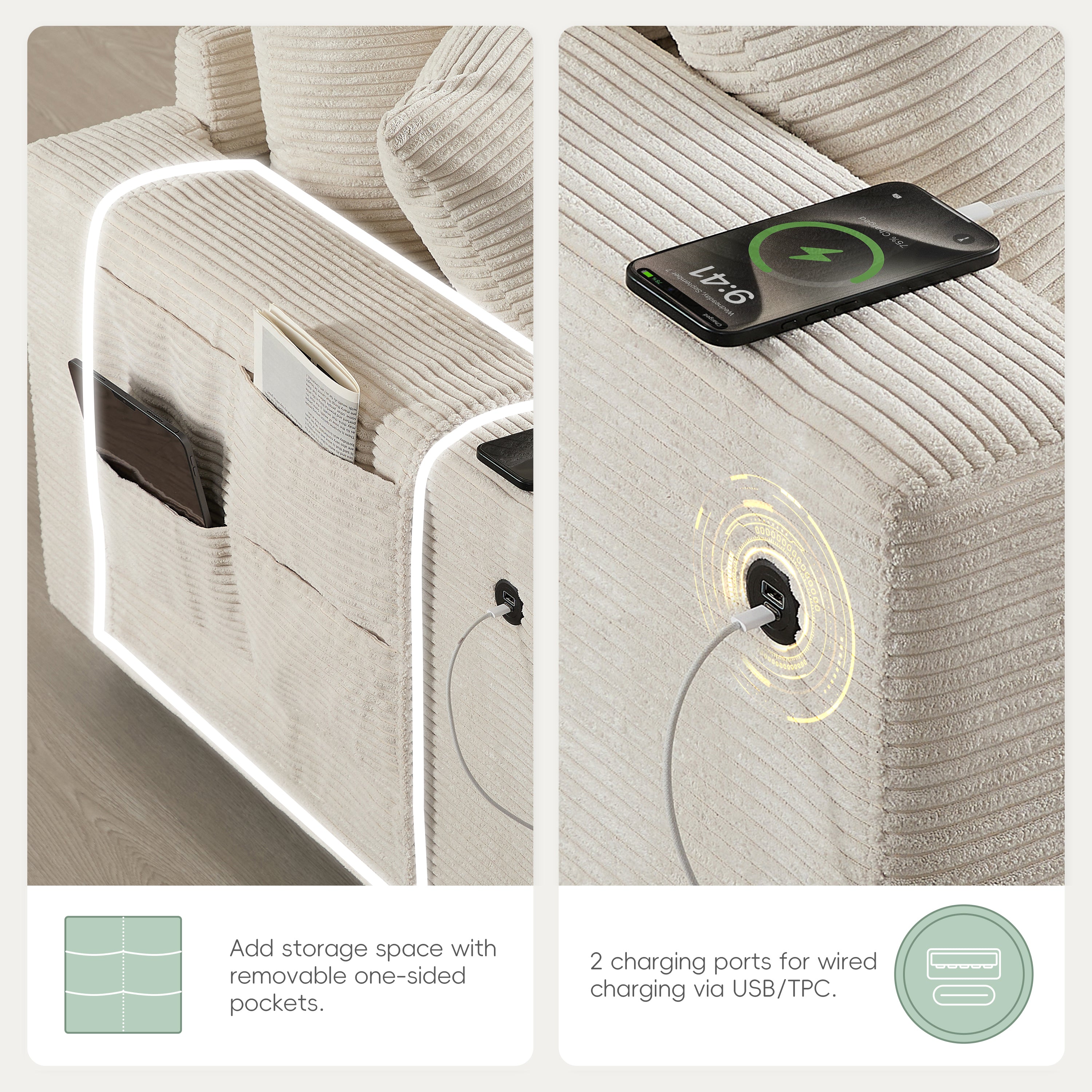 [VIDEO]140'' Oversized Modular Sectional Sofa with Movable Storage Ottoman and Console,Removable Storage Pockets,Cup Holder,Wide Seat,USB Charger,6 Seat U Shaped Chenille Couch for Living Room,2 Color