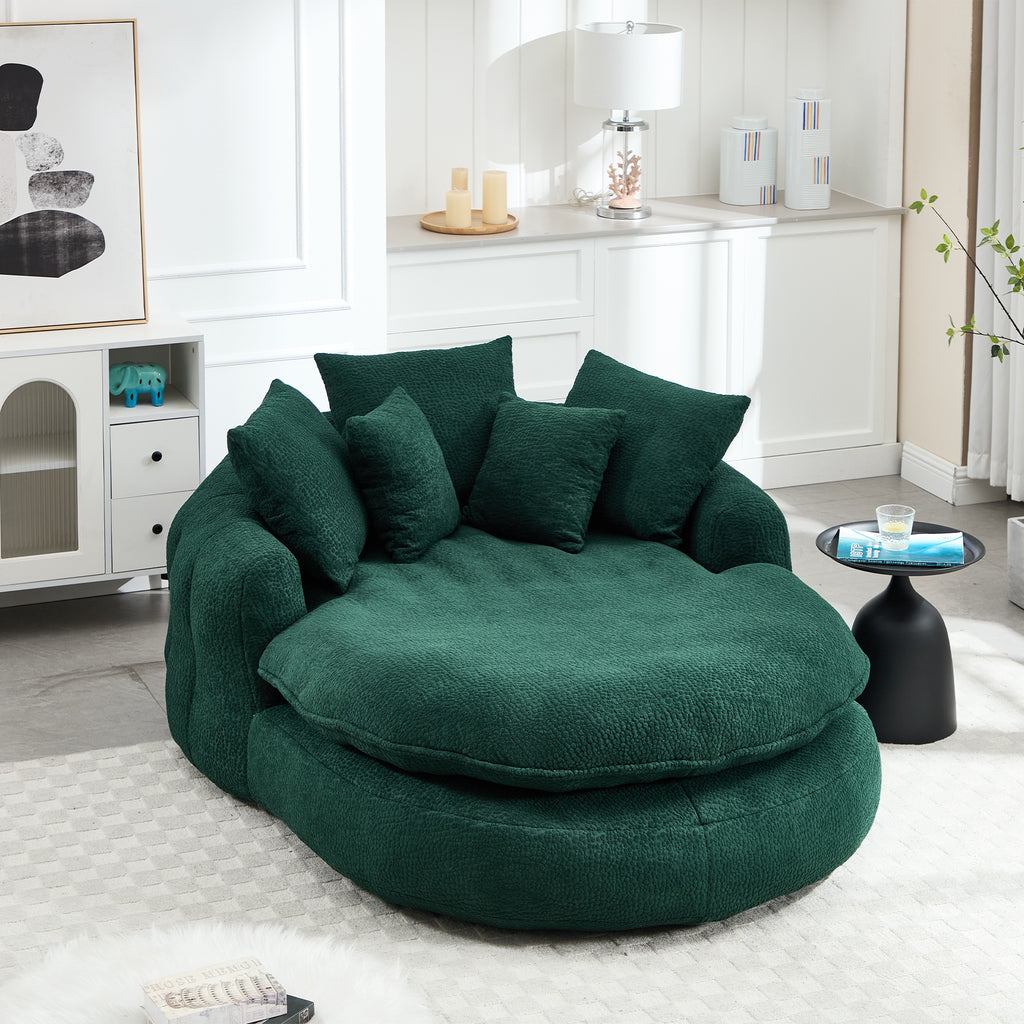 Oversized Oval Upholstered Bean Bag Sofa, Lazy Sofa with 3 Large Pillows and 2 Small Pillows, Wrap Around Backrest for Adults, Chenille Fabric Lazy Floor Bean Bag Sofa Bean Bag Chairs