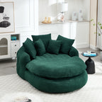 Oversized Oval Upholstered Bean Bag Sofa, Lazy Sofa with 3 Large Pillows and 2 Small Pillows, Wrap Around Backrest for Adults, Chenille Fabric Lazy Floor Bean Bag Sofa Bean Bag Chairs