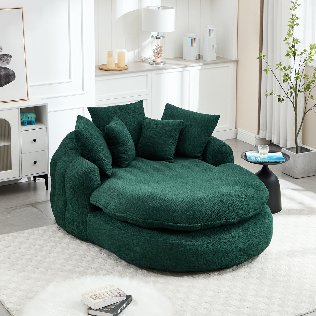 Oversized Oval Upholstered Bean Bag Sofa, Lazy Sofa with 3 Large Pillows and 2 Small Pillows, Wrap Around Backrest for Adults, Chenille Fabric Lazy Floor Bean Bag Sofa Bean Bag Chairs