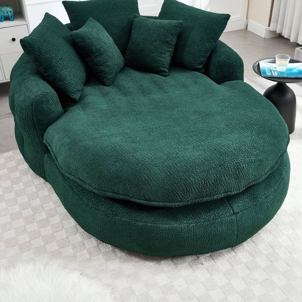 Oversized Oval Upholstered Bean Bag Sofa, Lazy Sofa with 3 Large Pillows and 2 Small Pillows, Wrap Around Backrest for Adults, Chenille Fabric Lazy Floor Bean Bag Sofa Bean Bag Chairs