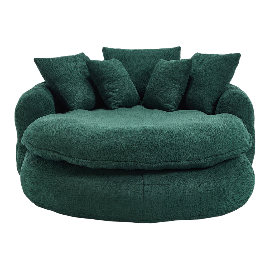 Oversized Oval Upholstered Bean Bag Sofa, Lazy Sofa with 3 Large Pillows and 2 Small Pillows, Wrap Around Backrest for Adults, Chenille Fabric Lazy Floor Bean Bag Sofa Bean Bag Chairs