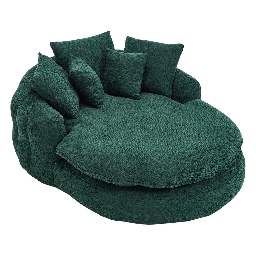Oversized Oval Upholstered Bean Bag Sofa, Lazy Sofa with 3 Large Pillows and 2 Small Pillows, Wrap Around Backrest for Adults, Chenille Fabric Lazy Floor Bean Bag Sofa Bean Bag Chairs
