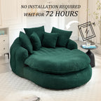 Oversized Oval Upholstered Bean Bag Sofa, Lazy Sofa with 3 Large Pillows and 2 Small Pillows, Wrap Around Backrest for Adults, Chenille Fabric Lazy Floor Bean Bag Sofa Bean Bag Chairs