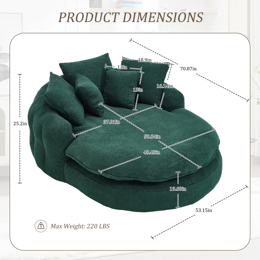 Oversized Oval Upholstered Bean Bag Sofa, Lazy Sofa with 3 Large Pillows and 2 Small Pillows, Wrap Around Backrest for Adults, Chenille Fabric Lazy Floor Bean Bag Sofa Bean Bag Chairs