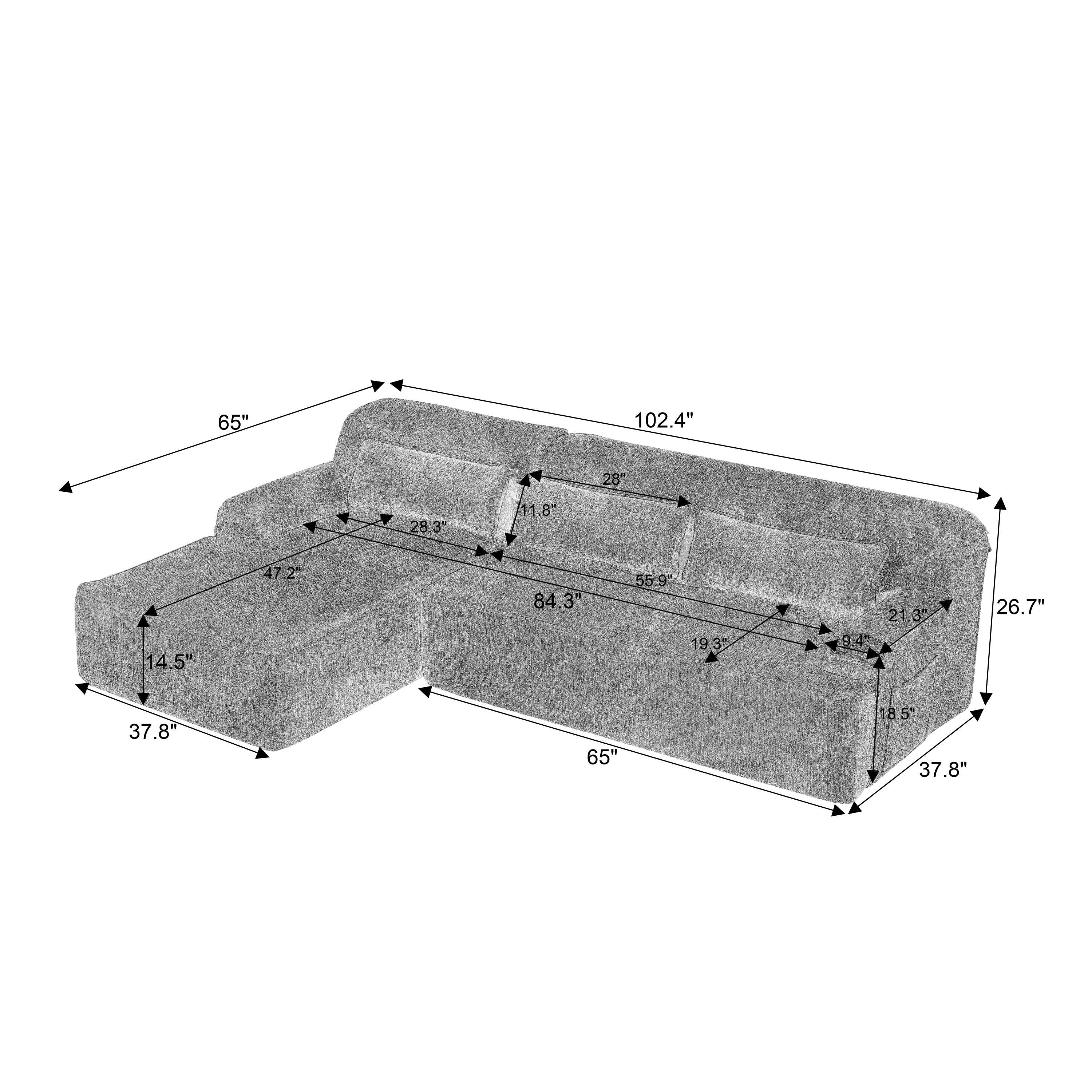 Chenille L-Shape Luxury Sectional Oversized Sofa,Mnimalist Design,Comfy Sleeper Couch for Living Room,Apartment&Reception Spaces,No Assembly Required Sectional Sofa
