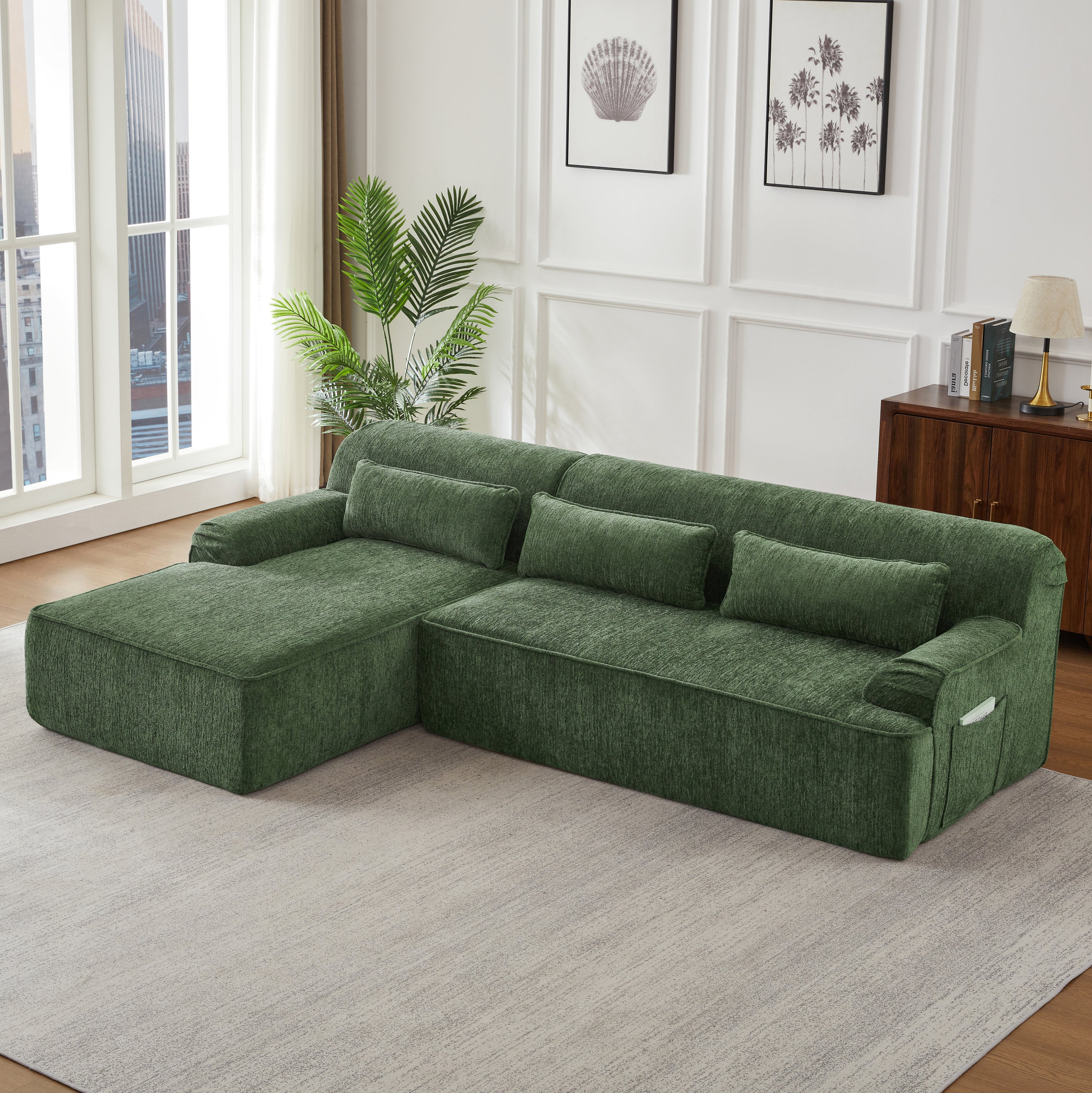 Chenille L-Shape Luxury Sectional Oversized Sofa,Mnimalist Design,Comfy Sleeper Couch for Living Room,Apartment&Reception Spaces,No Assembly Required Sectional Sofa