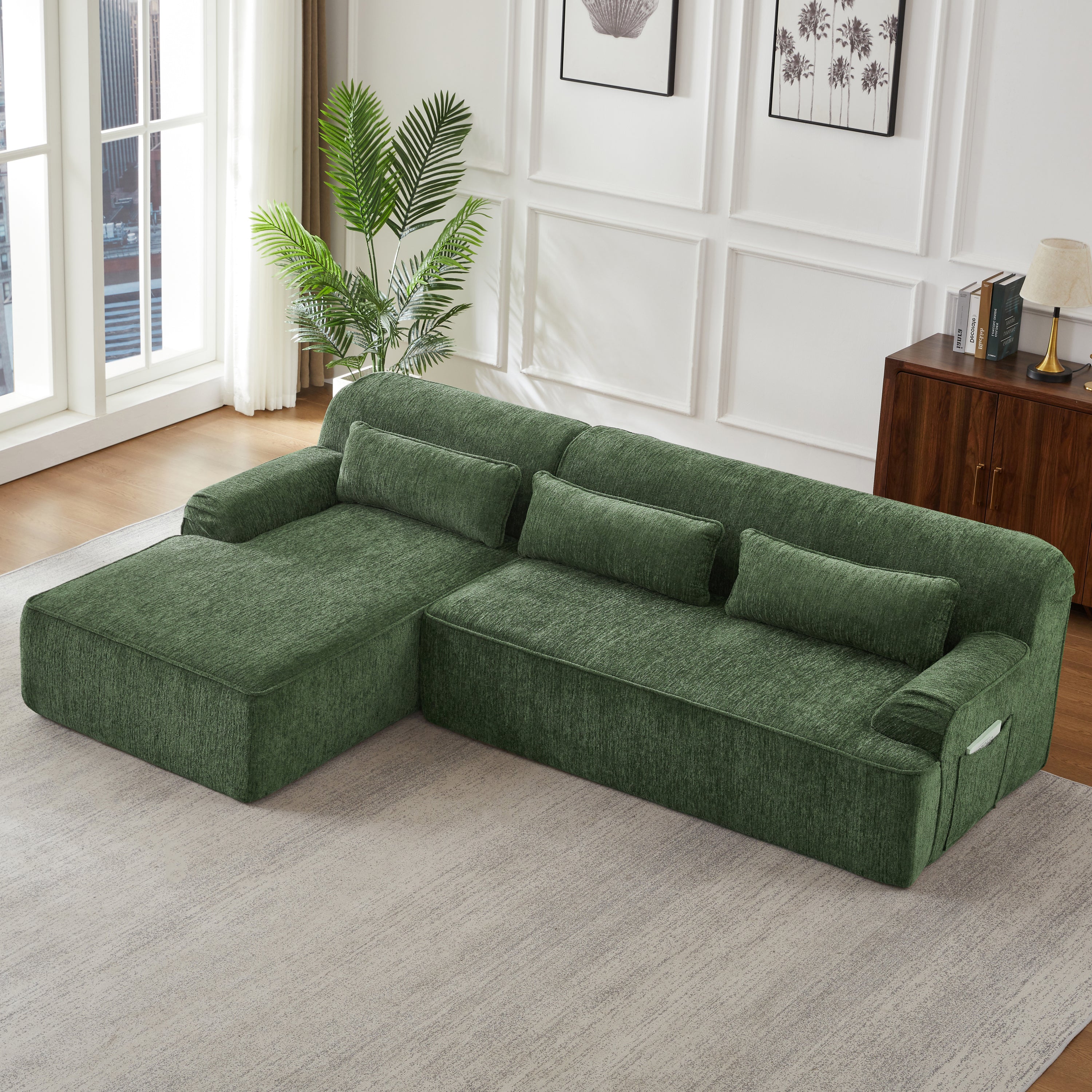 Chenille L-Shape Luxury Sectional Oversized Sofa,Mnimalist Design,Comfy Sleeper Couch for Living Room,Apartment&Reception Spaces,No Assembly Required Sectional Sofa