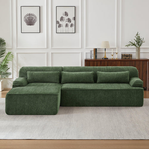 Oversized Green Chenille L-Shape Sectional Sofa.