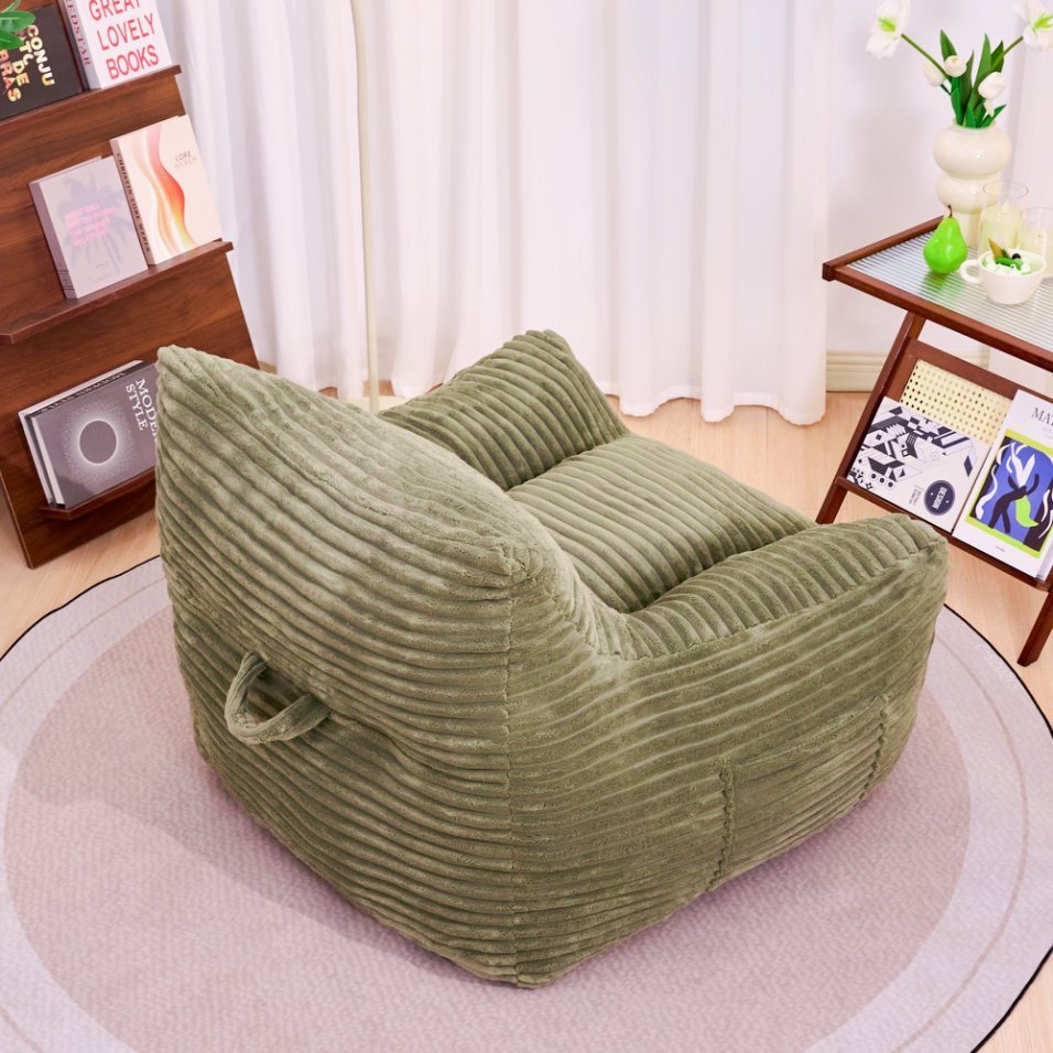 Bean Bag Chair for Adults with Armrests - Oversized Comfy Beige Beanbag Lounge Lazy Floor Sofa Chair for Living Room, Bedroom & Dorm, Cozy Fluffy Single Cloud Mini Couch Bean Bag Chairs