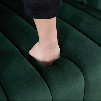 40.35'W Oversized 360° Swivel Accent Barrel Chair and Half Sofa with Ottoman, Velvet Channel Tufted Pumpkin-Shape Club Armchair & 3 Pillows with Storage Stool for Living Room, Bedroom, Lounge, GREEN