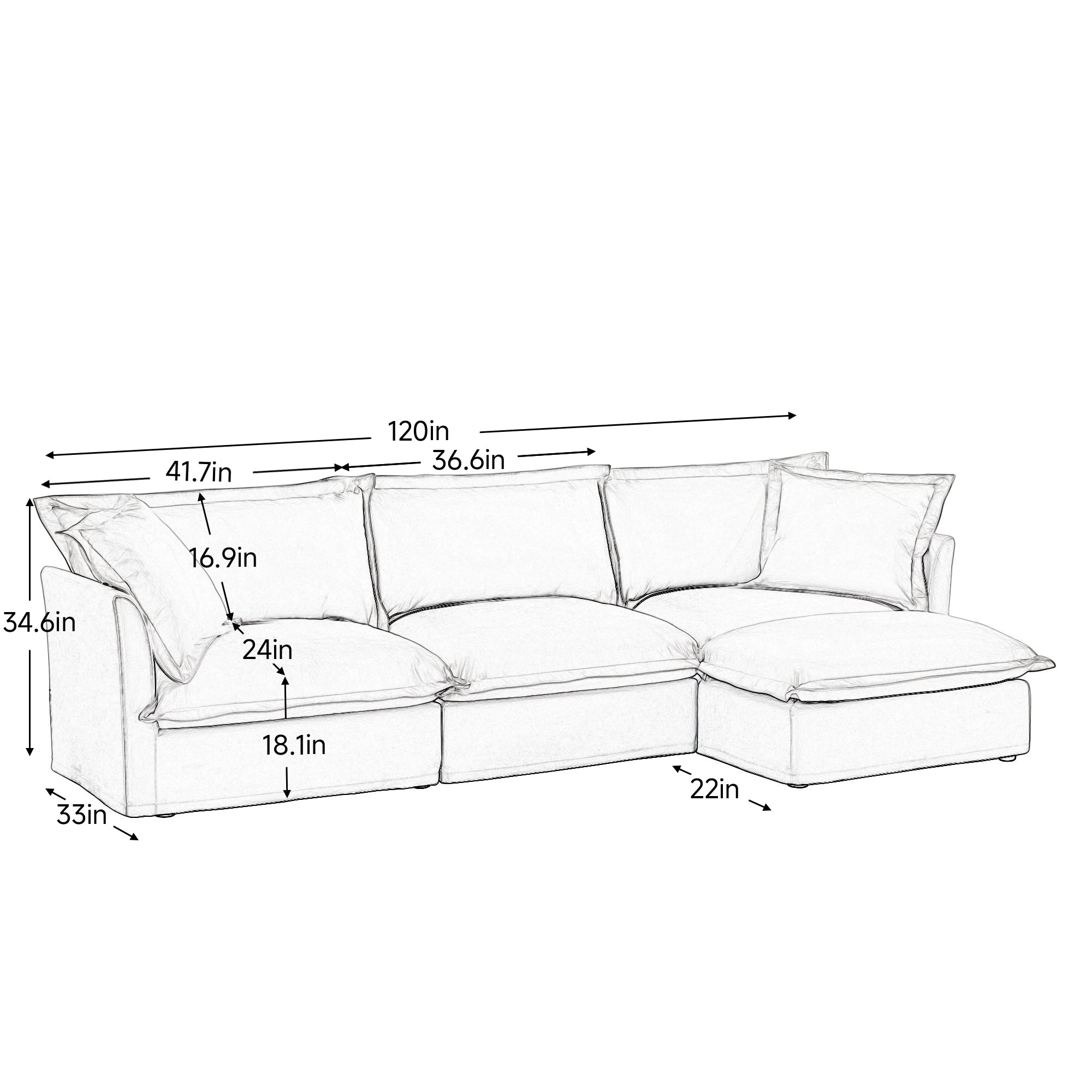L-Shaped Slipcovered Sectional Sofa Couch, Comfy Deep Seat Cloud Couch with Convertible Ottoman & 2 Big Pillows, Modern Oversized 3 Seater Slipcovered Sofa Set for Living Room Office, Cream Corduroy