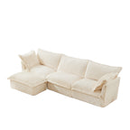 L-Shaped Slipcovered Sectional Sofa Couch, Comfy Deep Seat Cloud Couch with Convertible Ottoman & 2 Big Pillows, Modern Oversized 3 Seater Slipcovered Sofa Set for Living Room Office, Cream Corduroy