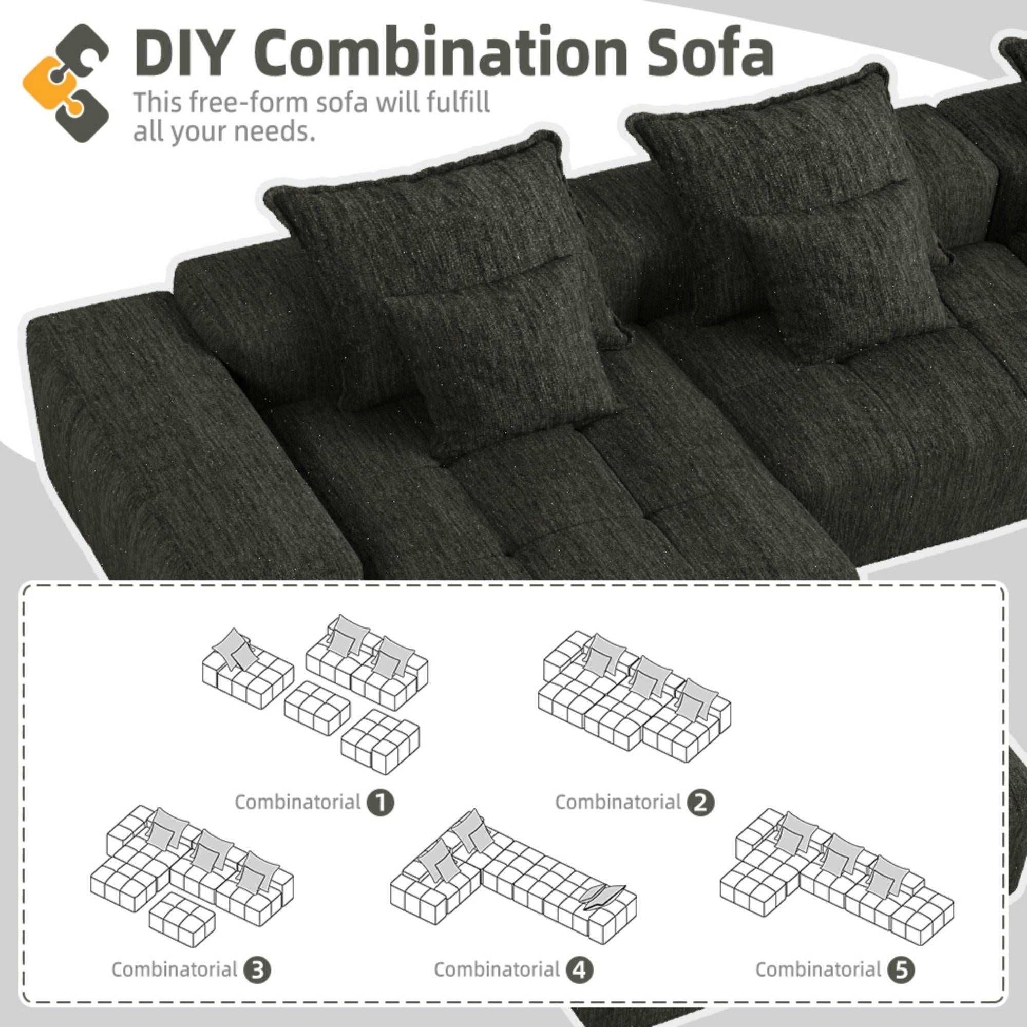 Oversized Modern Chenille Modular Sectional Sofa.