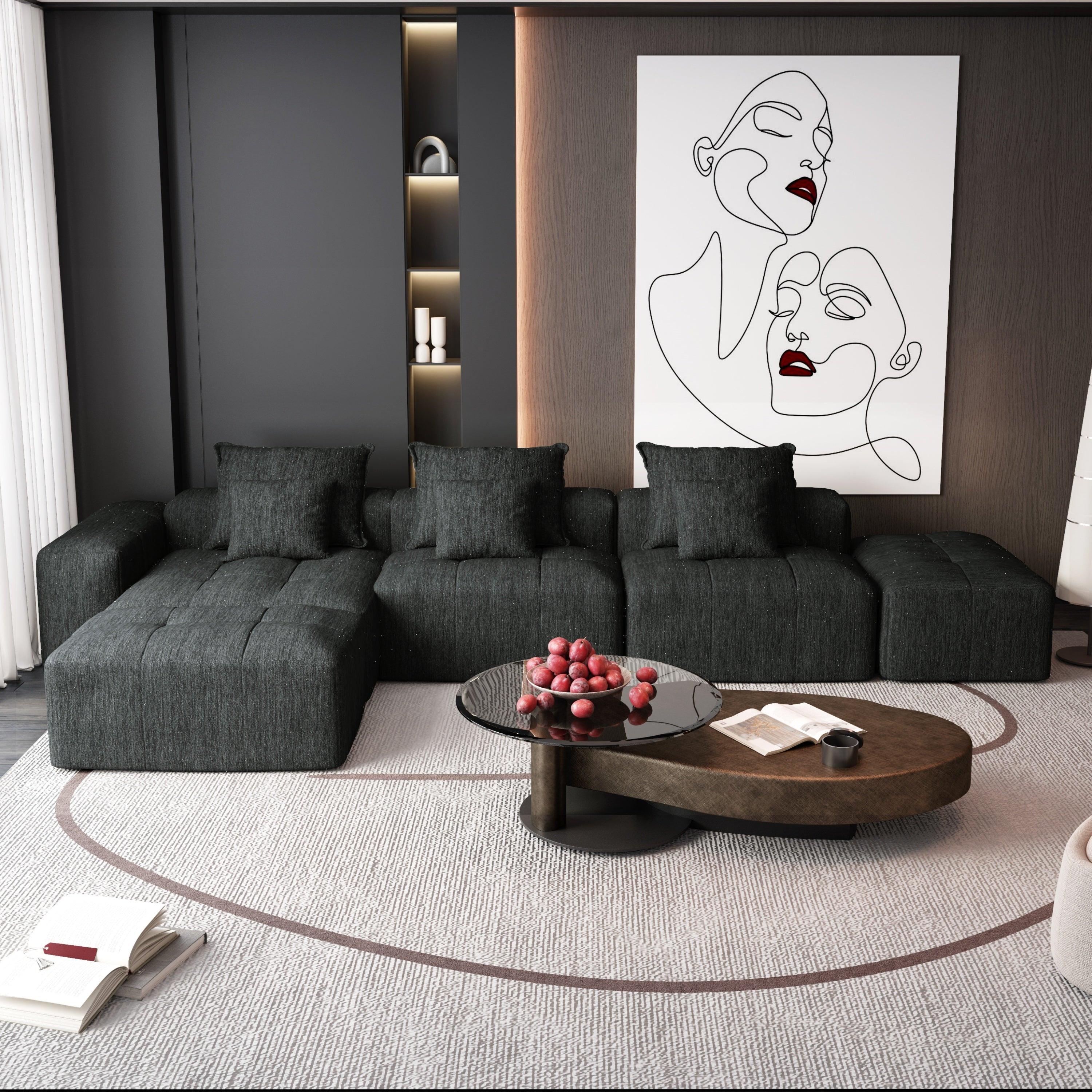 Oversized Modern Chenille Modular Sectional Sofa.