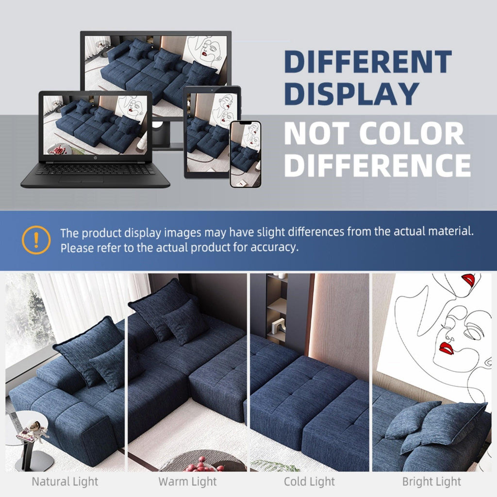 Oversized Modern Chenille Modular Sectional Sofa in Blue.