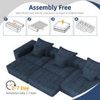 Oversized Modern Chenille Modular Sectional Sofa in Blue.