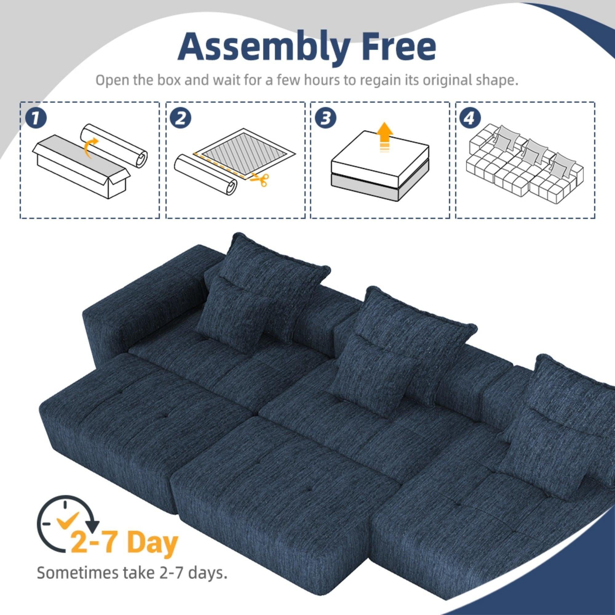 Oversized Modern Chenille Modular Sectional Sofa in Blue.