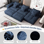 Oversized Modern Chenille Modular Sectional Sofa in Blue.