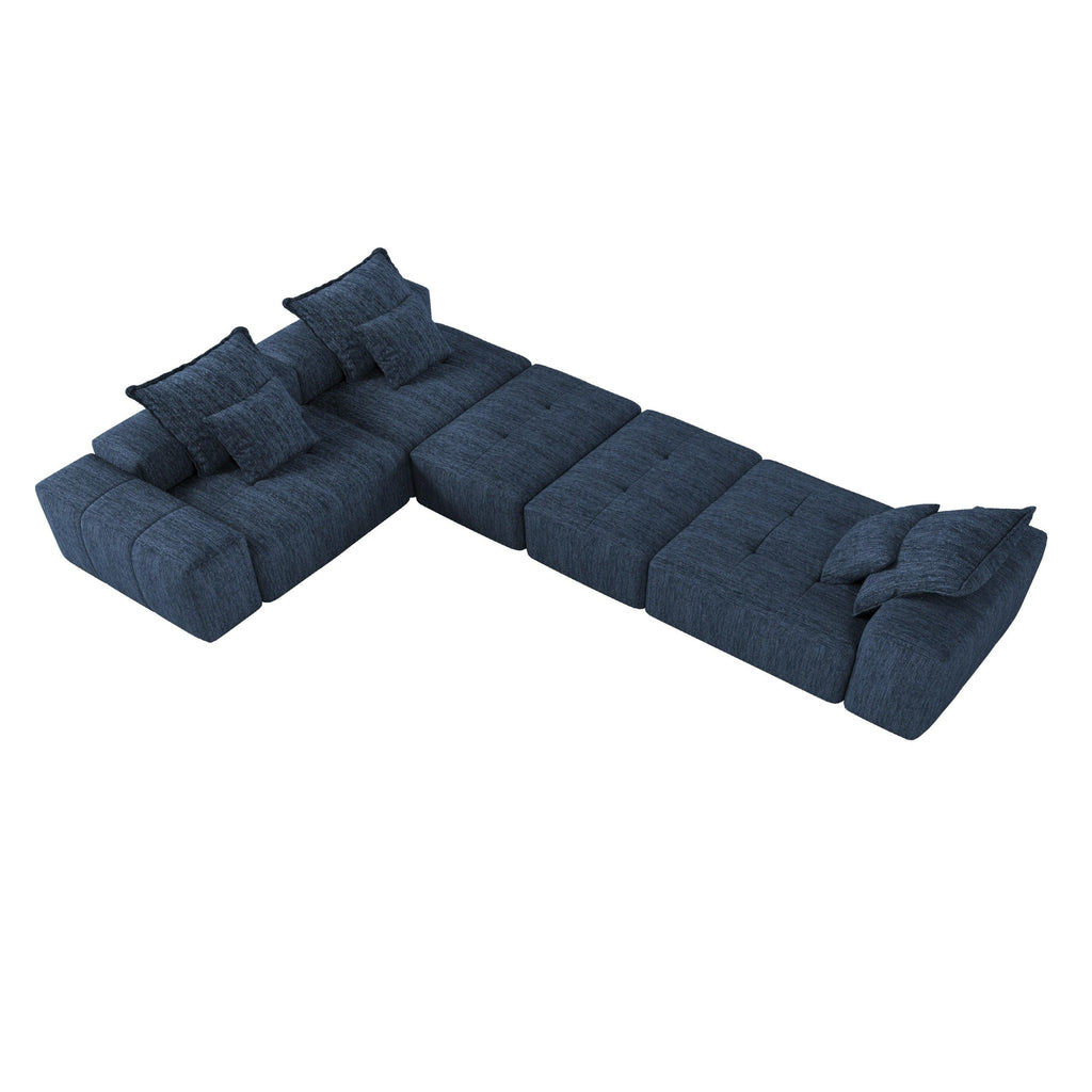 Oversized Modern Chenille Modular Sectional Sofa in Blue.