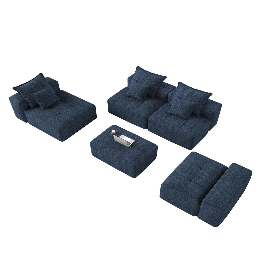 Oversized Modern Chenille Modular Sectional Sofa in Blue.