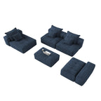 Oversized Modern Chenille Modular Sectional Sofa in Blue.