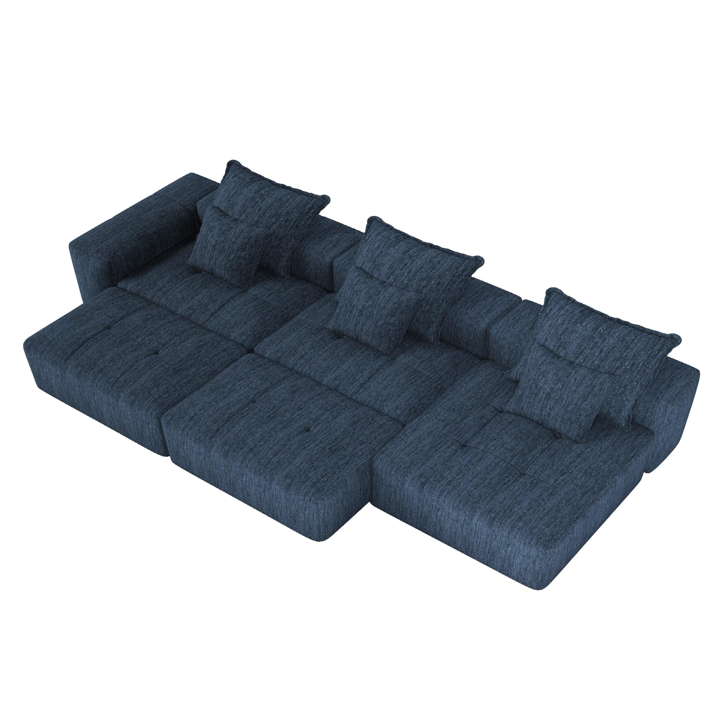 Oversized Modern Chenille Modular Sectional Sofa in Blue.