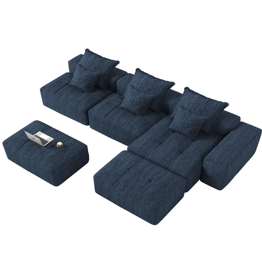 Oversized Modern Chenille Modular Sectional Sofa in Blue.