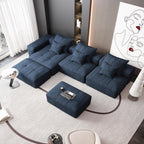 Oversized Modern Chenille Modular Sectional Sofa in Blue.