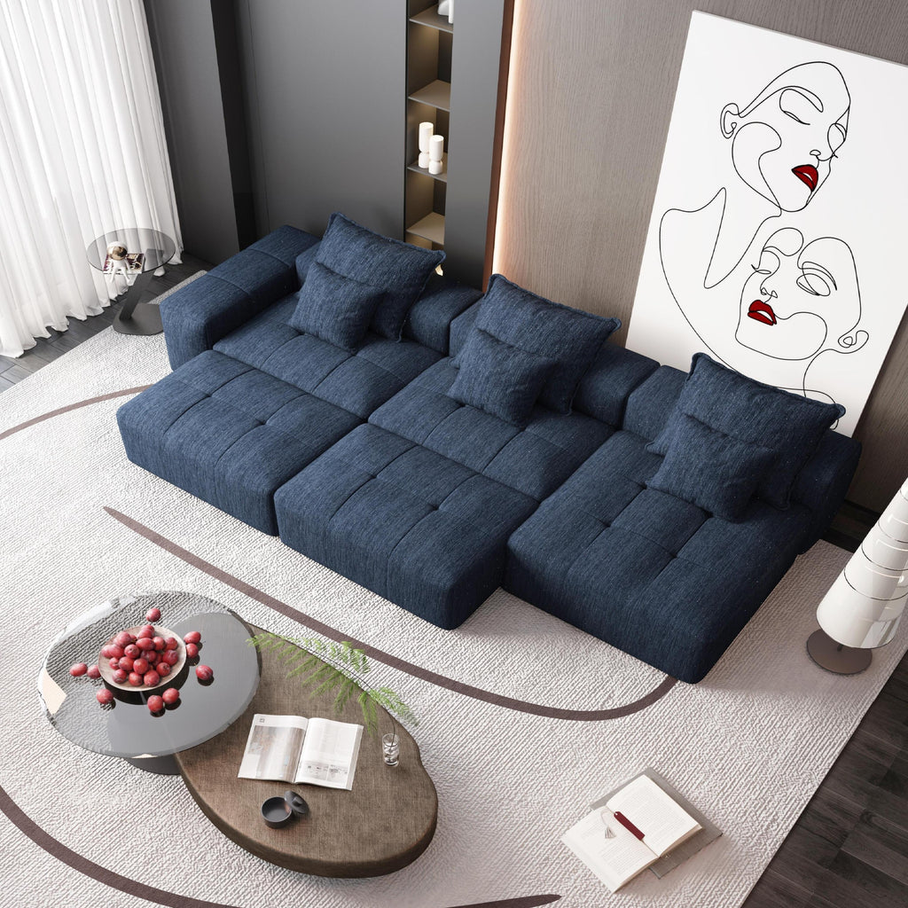Oversized Modern Chenille Modular Sectional Sofa in Blue.