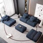 Oversized Modern Chenille Modular Sectional Sofa in Blue.