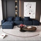 Oversized Modern Chenille Modular Sectional Sofa in Blue.