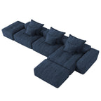 Oversized Modern Chenille Modular Sectional Sofa in Blue.