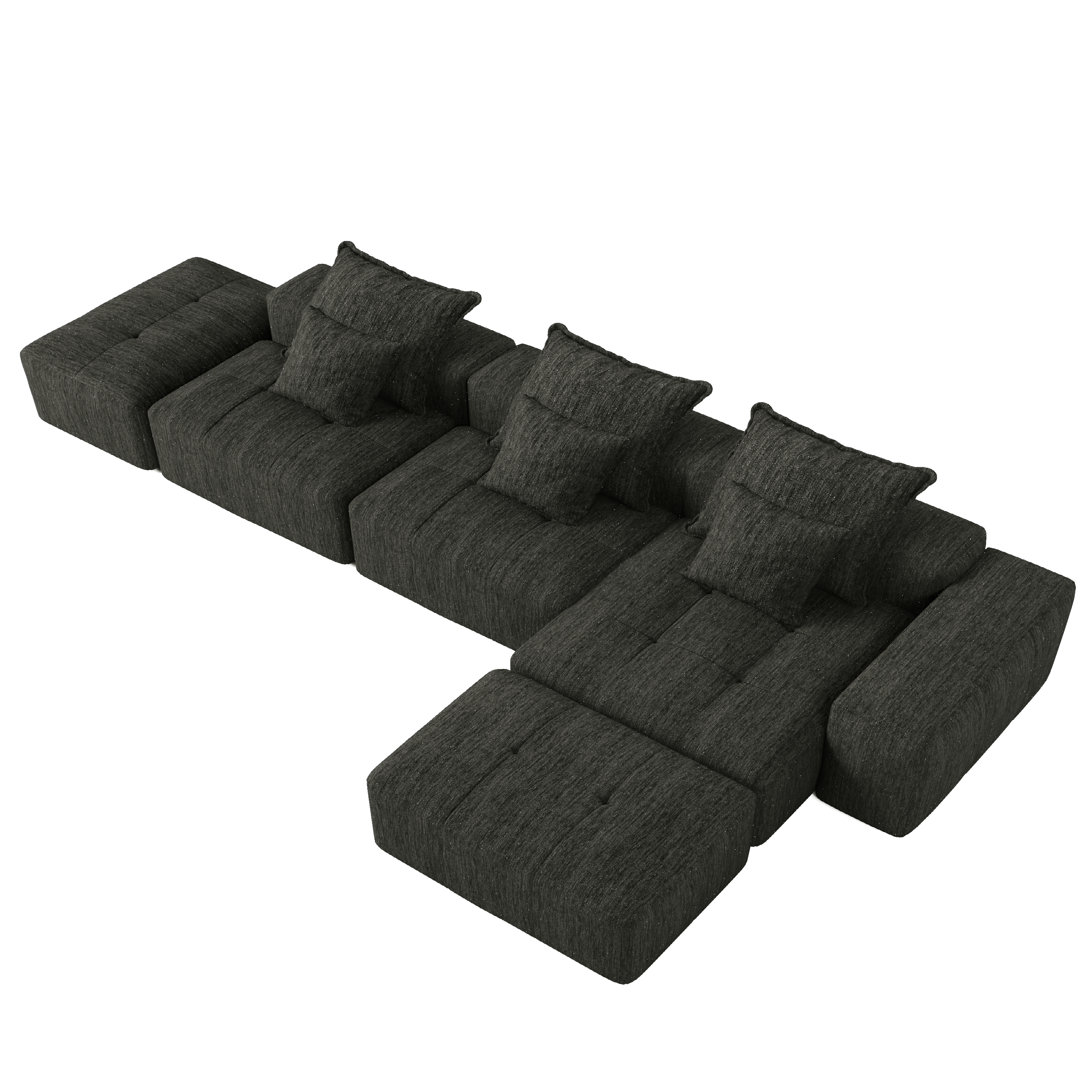 Modern Oversized Modular Sectional Sofa,Sparkling Chenille Fabric Soft Cushion Sofa with 6 Pillows,6 PCS DIY Combination Tufted Sofa,No Assembly Required,BLACK