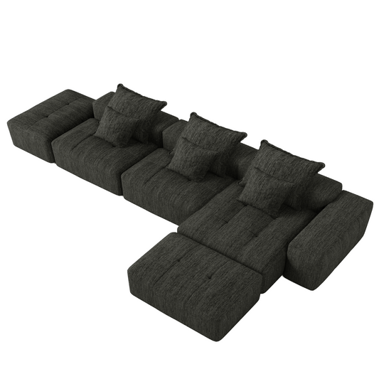 Modern Oversized Modular Sectional Sofa,Sparkling Chenille Fabric Soft Cushion Sofa with 6 Pillows,6 PCS DIY Combination Tufted Sofa,No Assembly Required,BLACK