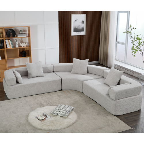 Oversized Modern Gray Boucle 4-Seater Modular Sofa.
