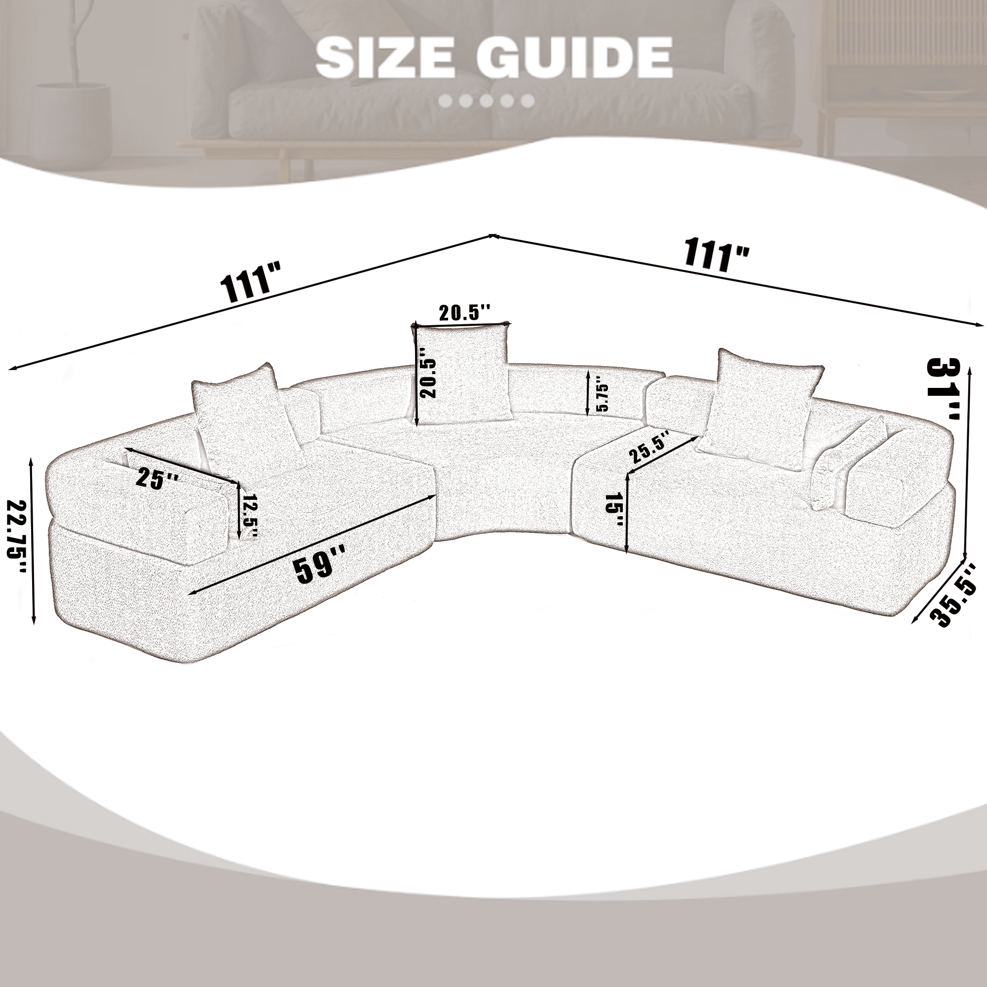 [NEW ARRIVED] [VIDEO PROVIDED]Oversized Combination Sofa,Curved Sofa,Upholstered 4 Seater Couch for Living Room,  Modern Modular 3 Piece Free Combination, Semicircular Modular  Sofa ,  Boucle, Gray