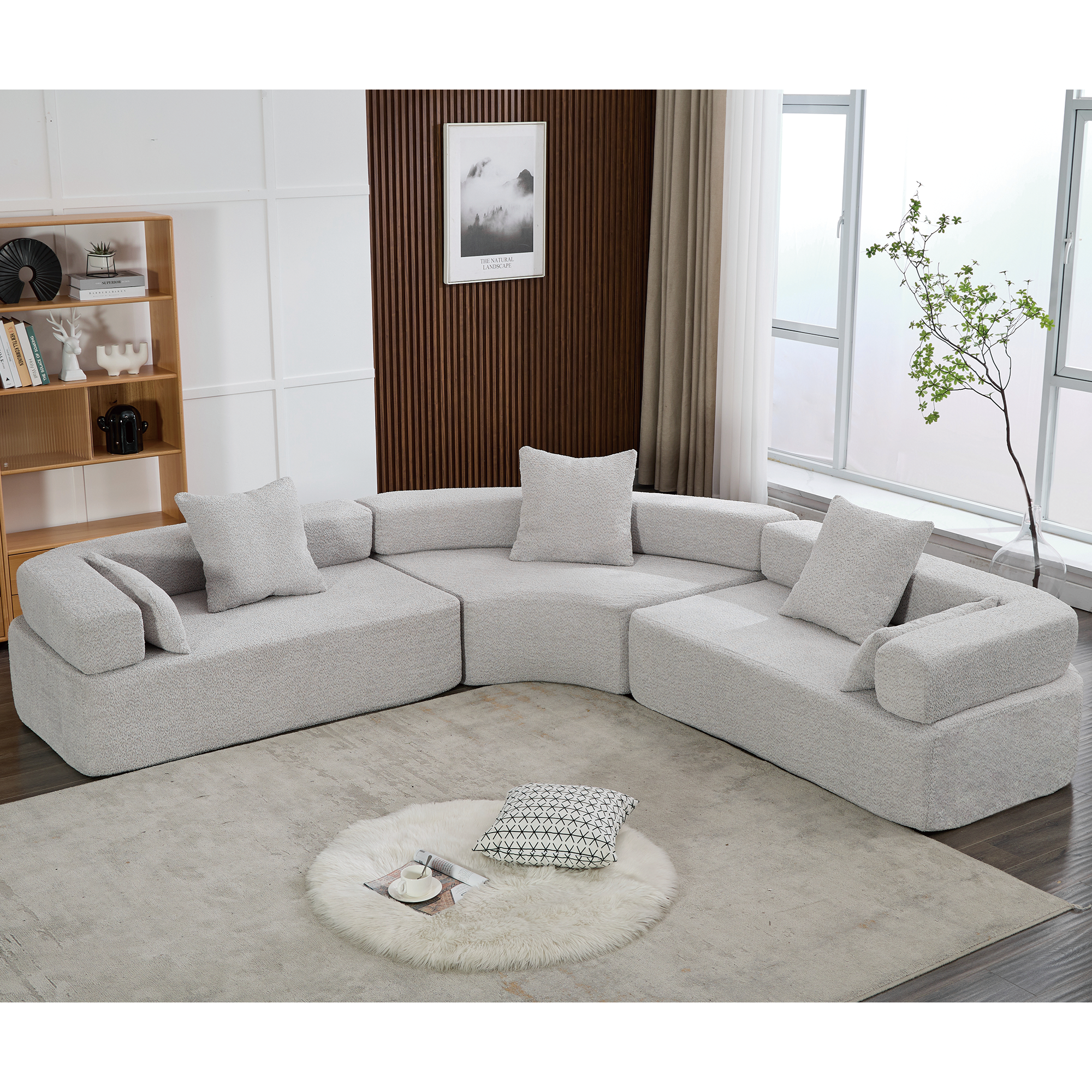 [NEW ARRIVED] [VIDEO PROVIDED]Oversized Combination Sofa,Curved Sofa,Upholstered 4 Seater Couch for Living Room,  Modern Modular 3 Piece Free Combination, Semicircular Modular  Sofa ,  Boucle, Gray