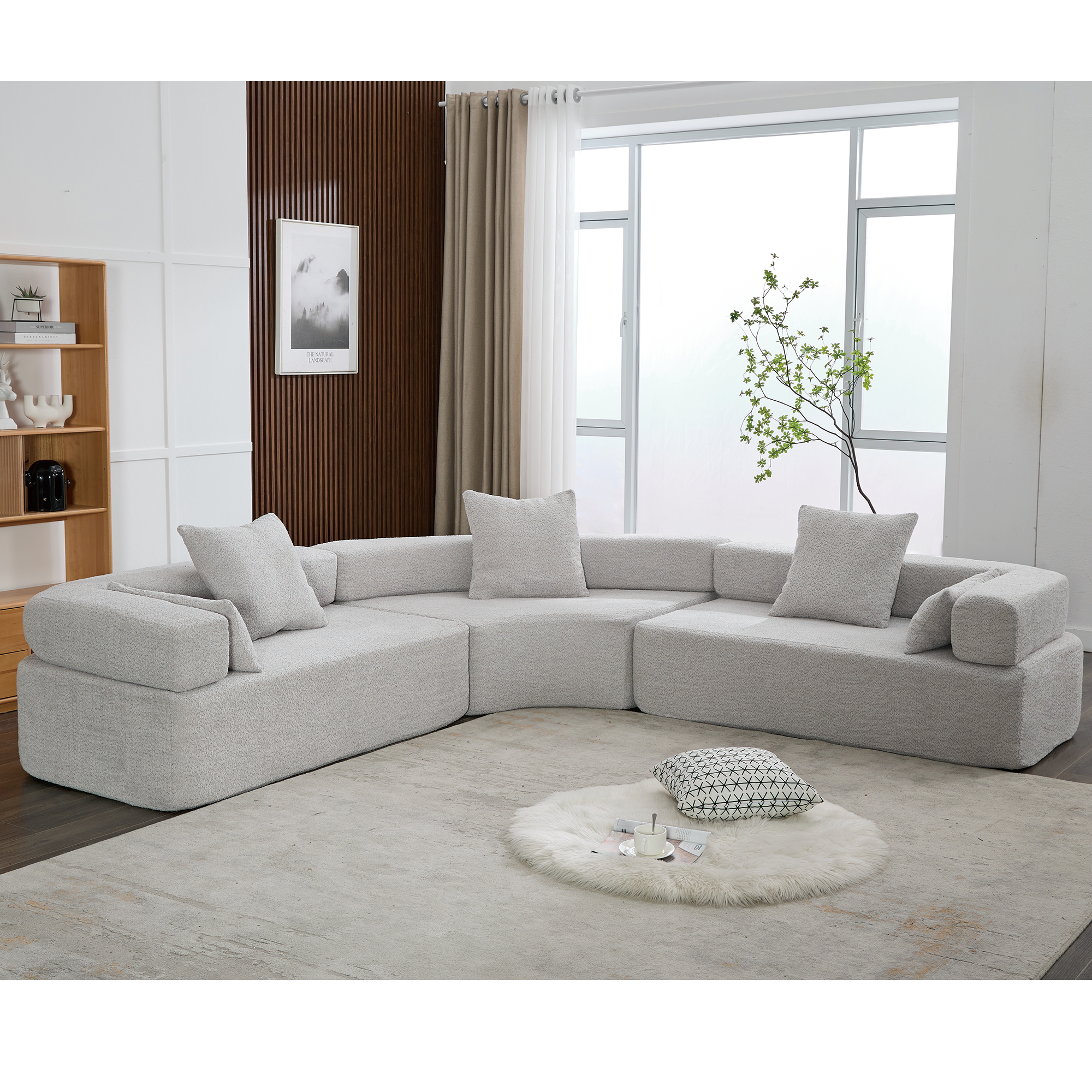 [NEW ARRIVED] [VIDEO PROVIDED]Oversized Combination Sofa,Curved Sofa,Upholstered 4 Seater Couch for Living Room,  Modern Modular 3 Piece Free Combination, Semicircular Modular  Sofa ,  Boucle, Gray