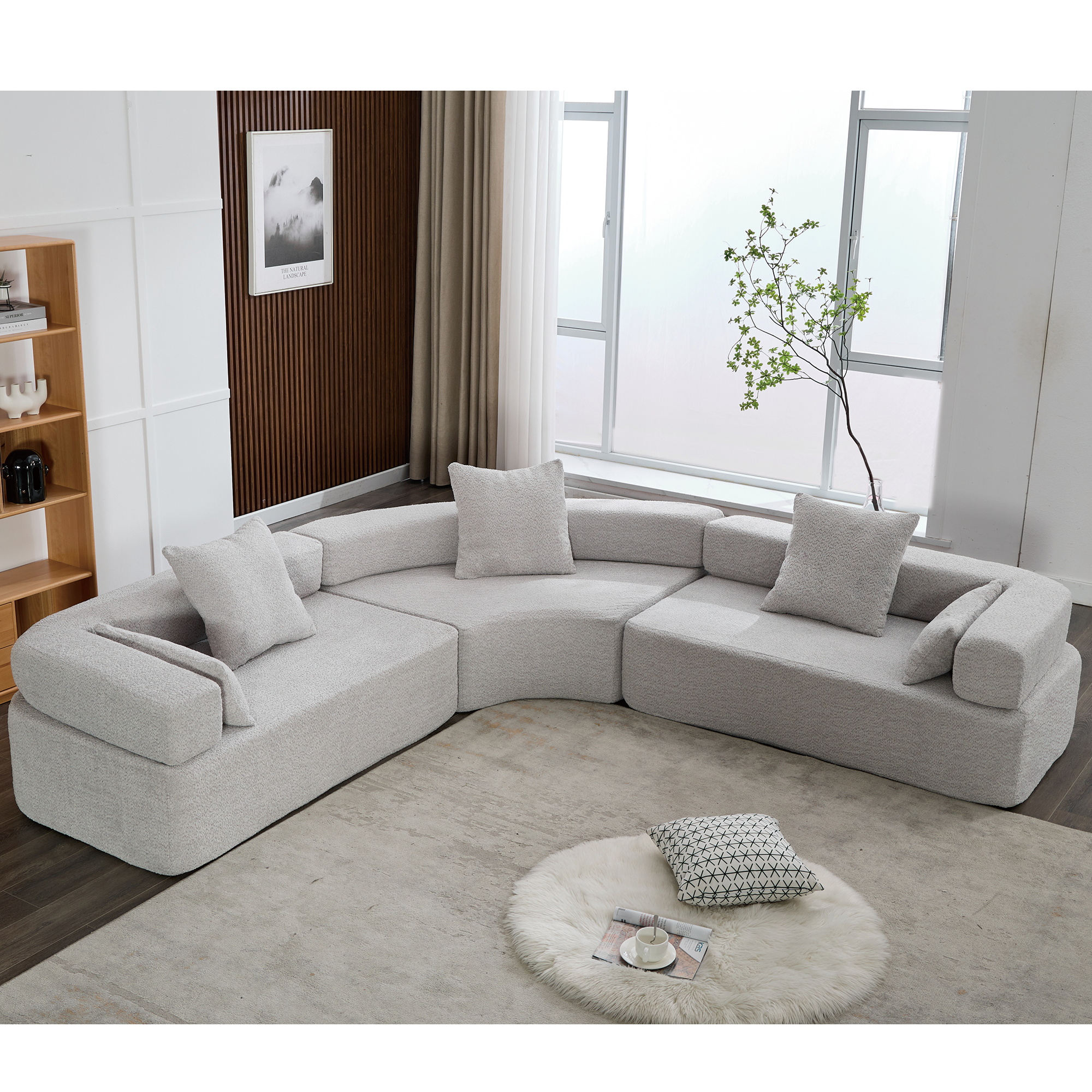 [NEW ARRIVED] [VIDEO PROVIDED]Oversized Combination Sofa,Curved Sofa,Upholstered 4 Seater Couch for Living Room,  Modern Modular 3 Piece Free Combination, Semicircular Modular  Sofa ,  Boucle, Gray
